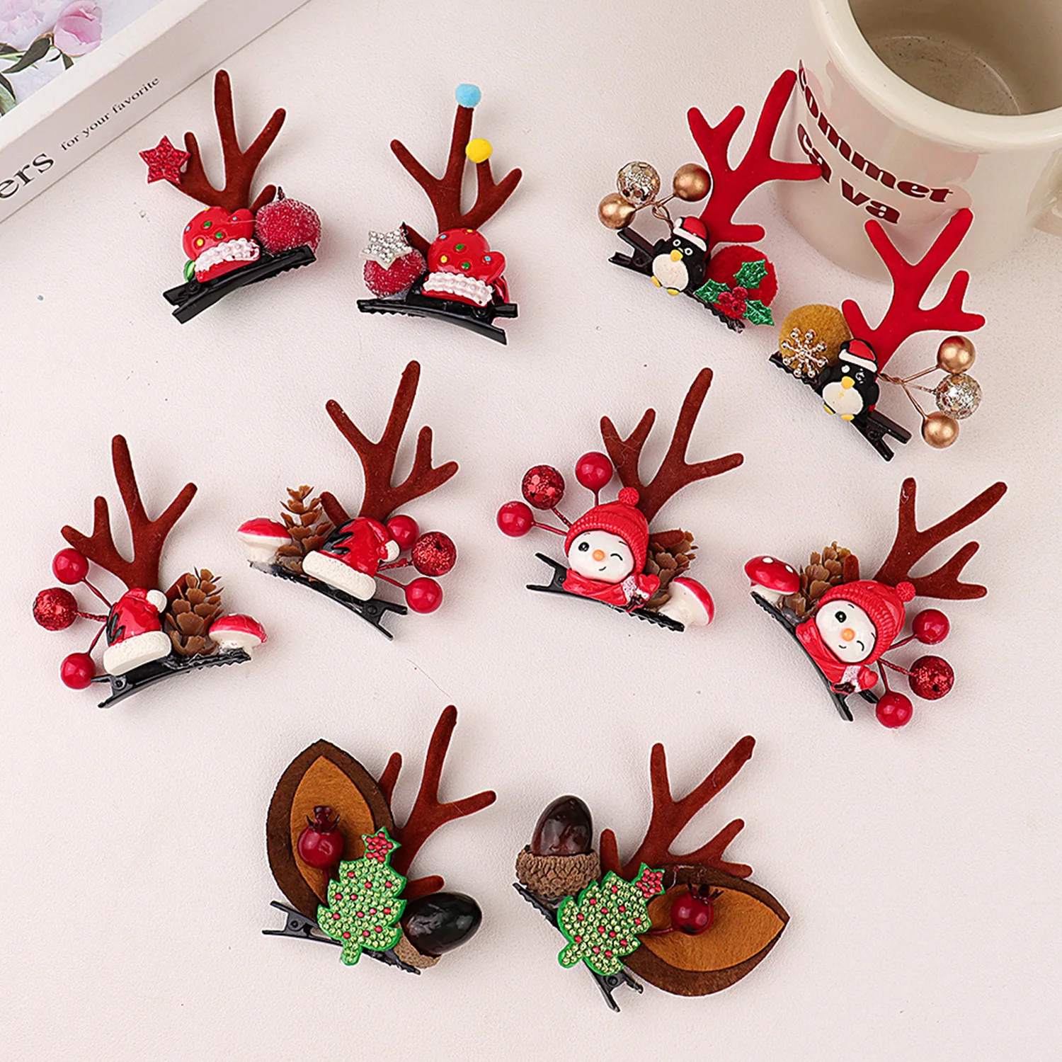 

2pcs Lovely Christmas Elk Ear Hair Clip Baby Girl Santa Snowman Hairpin Xmas Party Barrettes For Kids Cosplay Headwear