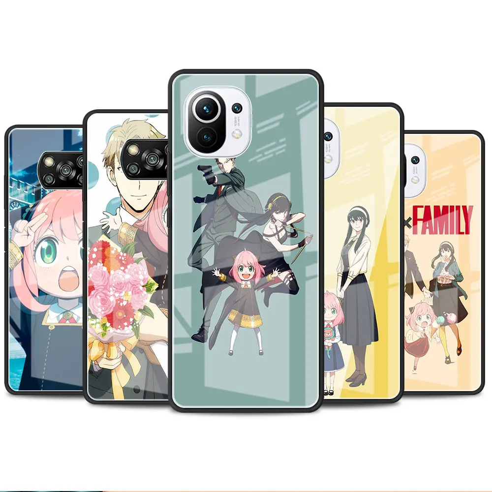 

Spy Family Cute Anime Glass Case For Xiaomi Poco X3 NFC 11 Lite 11T F3 M3 For Redmi Note 11 10 9 8 Pro 10S 9S 9A 9C Phone Cover