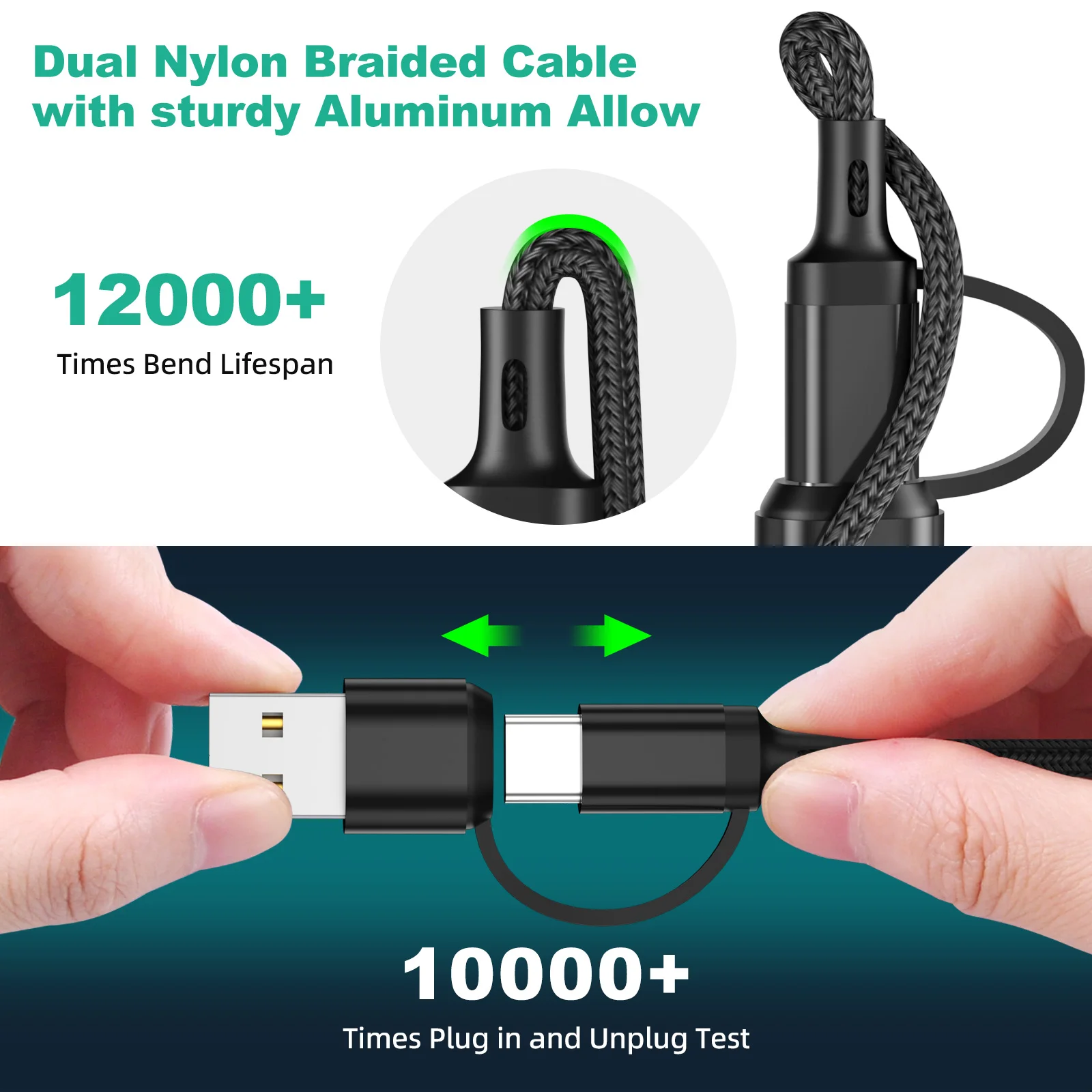 Фото ANMONE 3 в 1, USB-кабель для быстрой зарядки, тип C, кабель для зарядного устройства Micro IOS, 1,2 м, несколько USB-портов, несколько USB-кабелей для зарядки №4