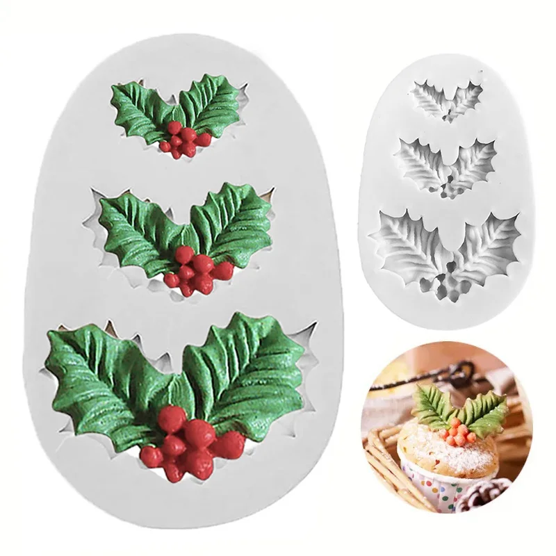 

Christmas Silicone Mold Holly Leaves Cookie Cake Mold Non-Toxic Microwave Safe Xmas Baking Mold for Christmas Party DIY Baking