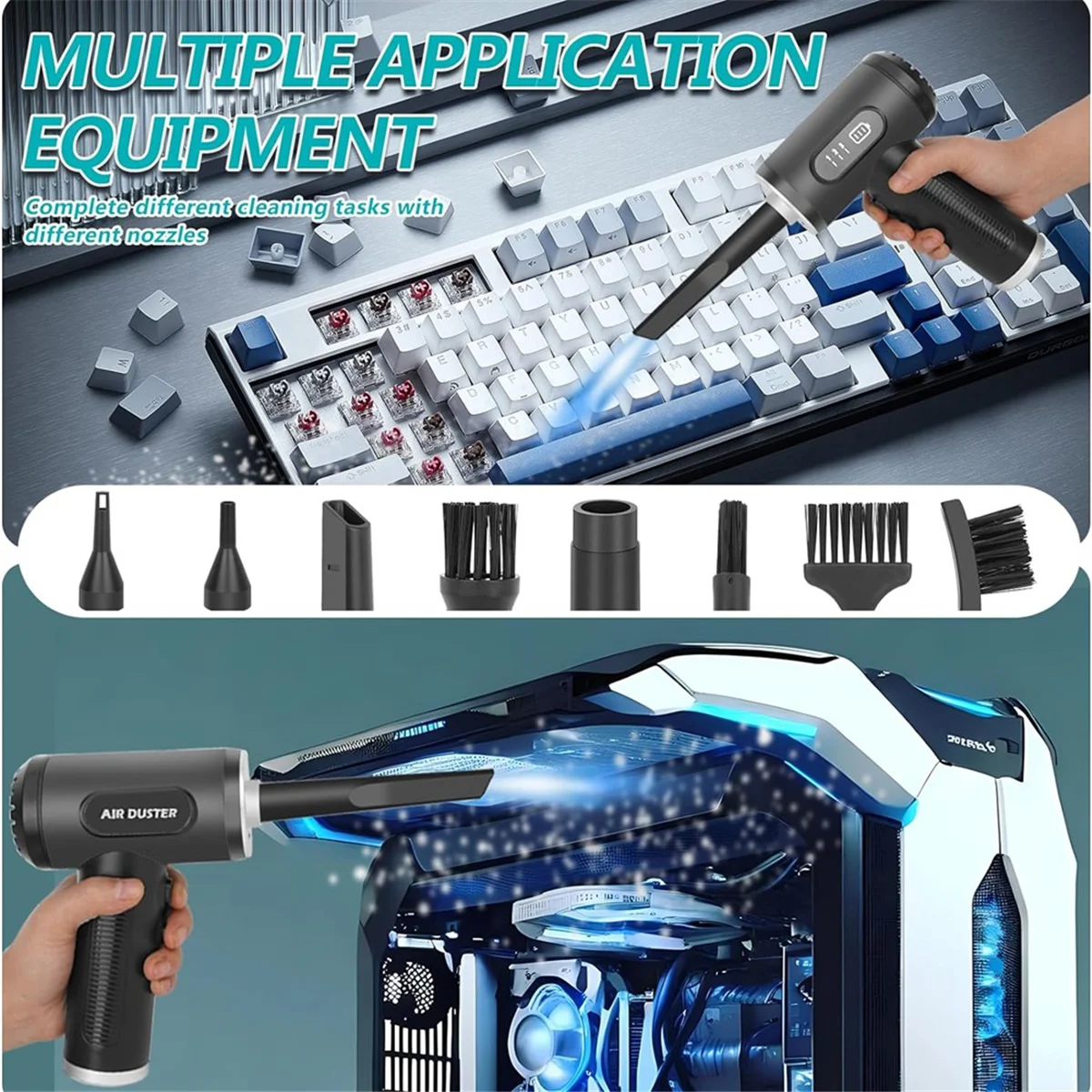 Электрическая тряпка со сжатым воздухом 2-в-1 беспроводная воздушная и пылесос