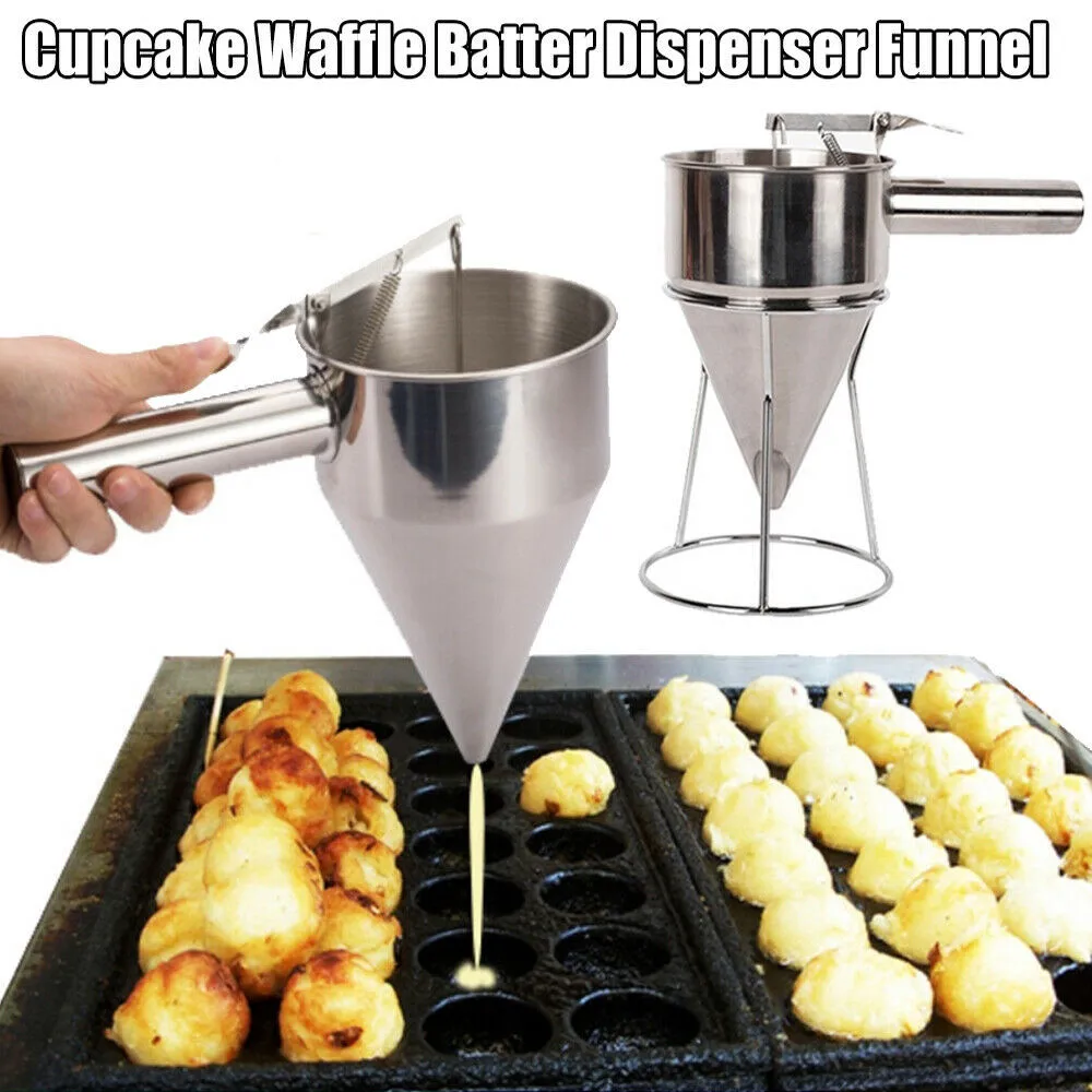 

Stainless Steel Takoyaki Piston Funnel With Support Sauce Cream Dosing Funnel Sauce Kitchen Appliance For Taiyaki Waffle Making