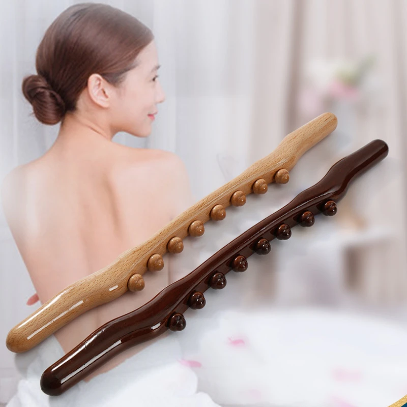 

New 8 Beads Gua Sha Massage Stick Carbonized Wood Back Body Meridian Scrapping Therapy Wand Muscle Relaxing Acupuncture Massager