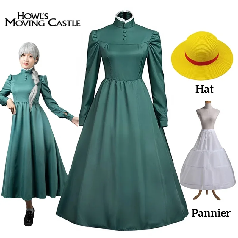 SN60 Sophie Maid Dress Anime Howl's Moving Castle Hatter Cosplay Women Long Green Blue Outfit Halloween Role Play Cos5&amp8$