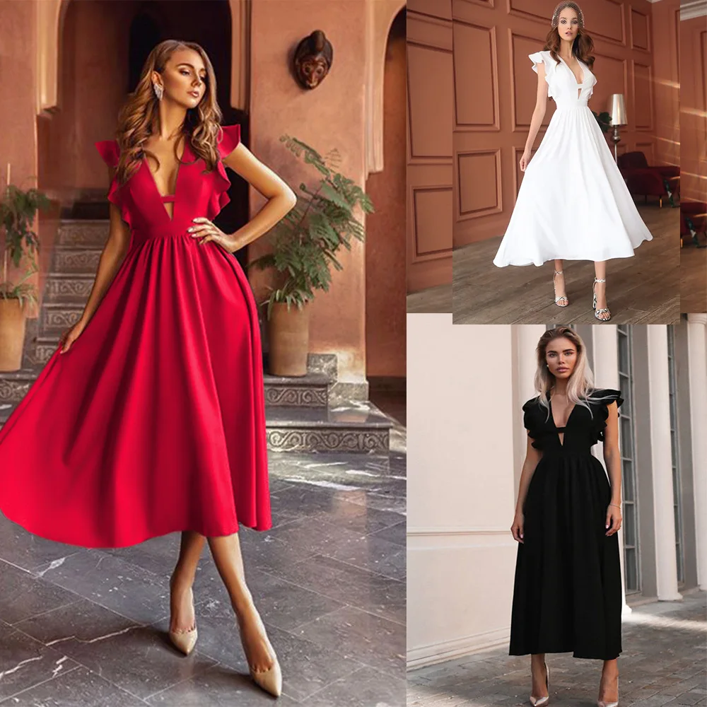

Новинка Осень-зима 2023 Европейское и американское красное платье средней посадки модное приталенное платье