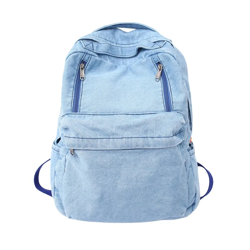 

New Denim Contracted Sewing Thread High School Student Package Male Outdoor Women Large Bluey Portable Backpacks College Girl