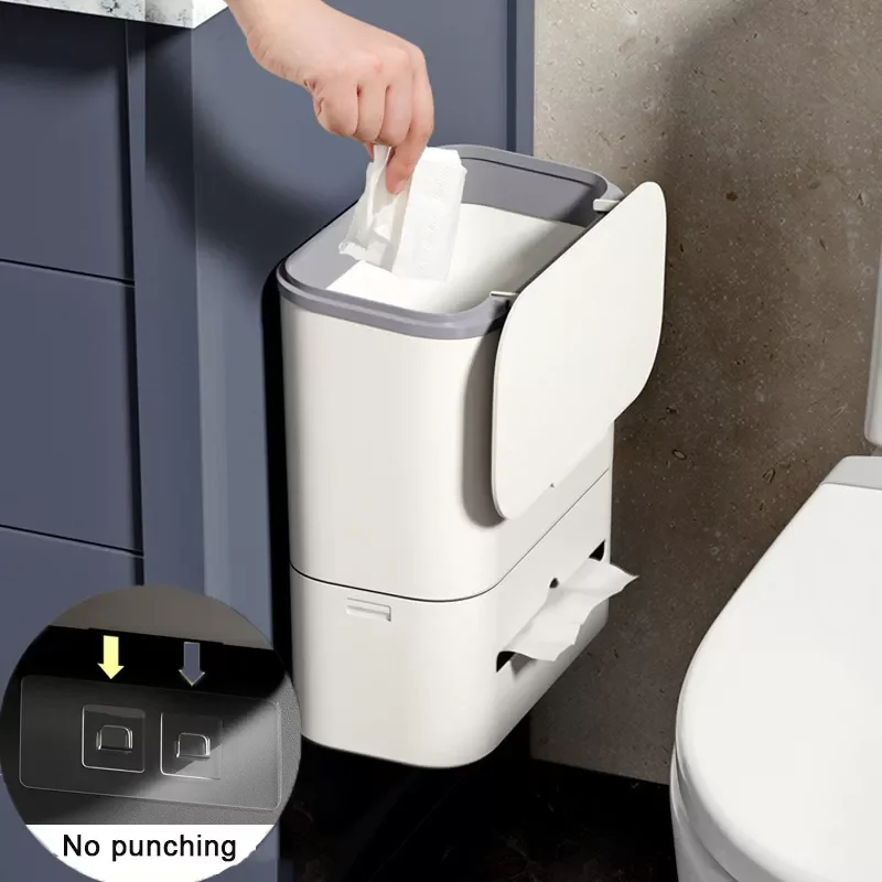 

NEW Wall Mounted Trash For Kitchen Bathroom Cabinet Hanging Storage Trash Can With Lid Creative Trash Basket Kitchen Storage