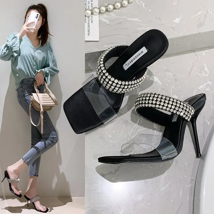 

Women Fashion Sandals Summer Fashion Thin High Heels Gladiator Sandals Elegant Crystal Decor Party Wedding Shoes Women