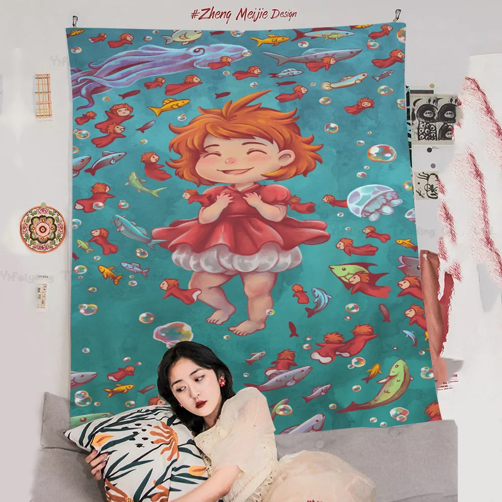Ponyo On The Cliff Printed Large Wall Tapestry Cheap Hippie Hanging Bohemian Tapestries Mandala INS Home Decor