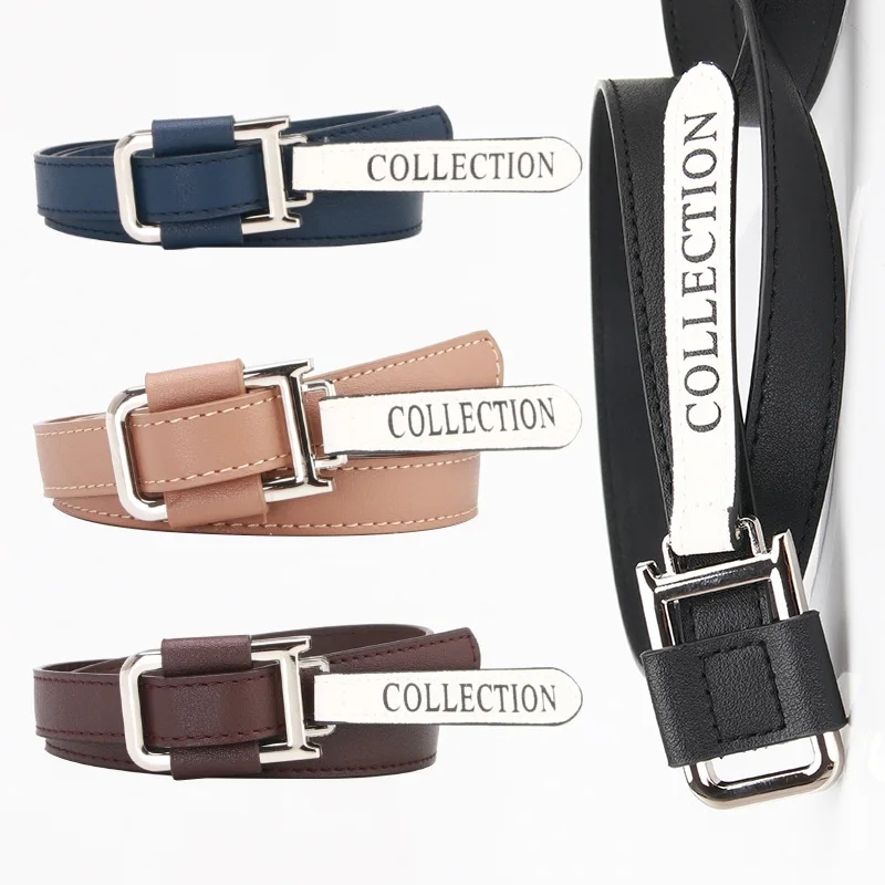 

2023 New Fashion Alloy Square Buckle Female Student PU Smooth Buckle Belt Non-porous Simple Casual Jeans Belt