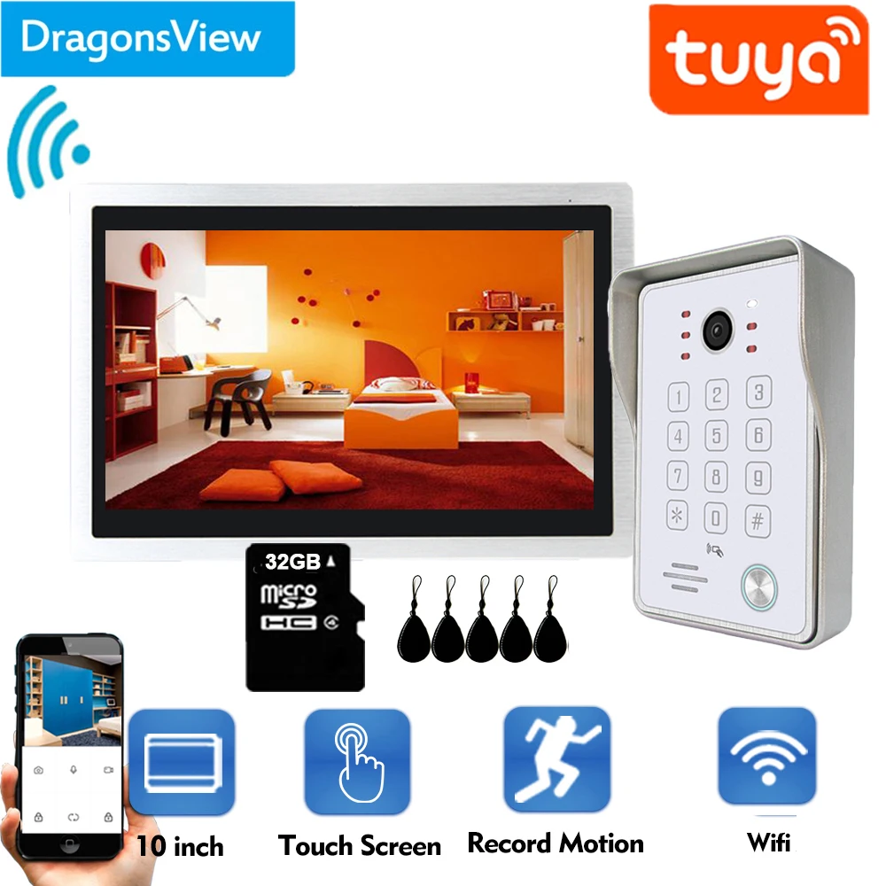 

Dragonsview 960P Tuya Video Intercom 10 Inch Wireless Wifi Video Door Phone Doorbell With Camera RFID Password Unlock Motion