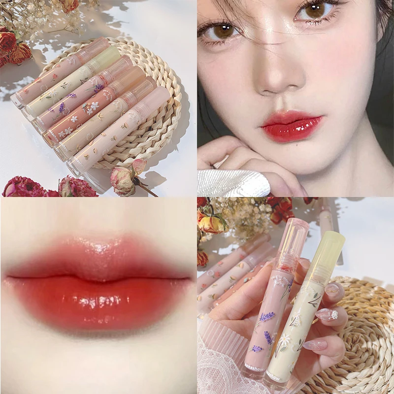 

Fashion Girl‘s Lipgloss Rich Flower Mirror Lipstick Waterproof Lip Tint Long Lasting Rose Jelly Lip Glaze Sexy Red Lip Makeup
