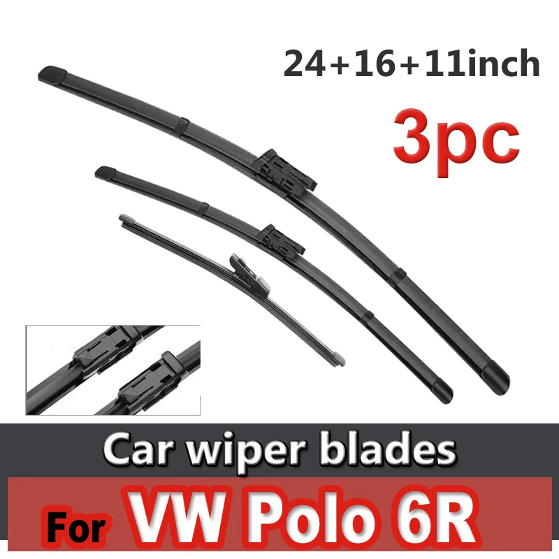

Wiper LHD RHD Front & Rear Wiper Blades Set For VW Polo 6R Hatchback 2009 - 2017 Windshield Windscreen Window 24"+16"+11"