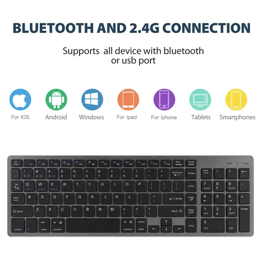 

Wireless Bluetooth Dual-mode Keyboard And Mouse Set Rechargeable Mute For Notebook Desktop Computer General Offic PC IPad