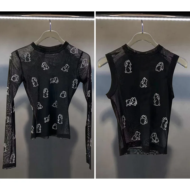 

Новинка Весна 2023, сексуальная перспективная Сетчатая футболка с круглым вырезом и длинными рукавами