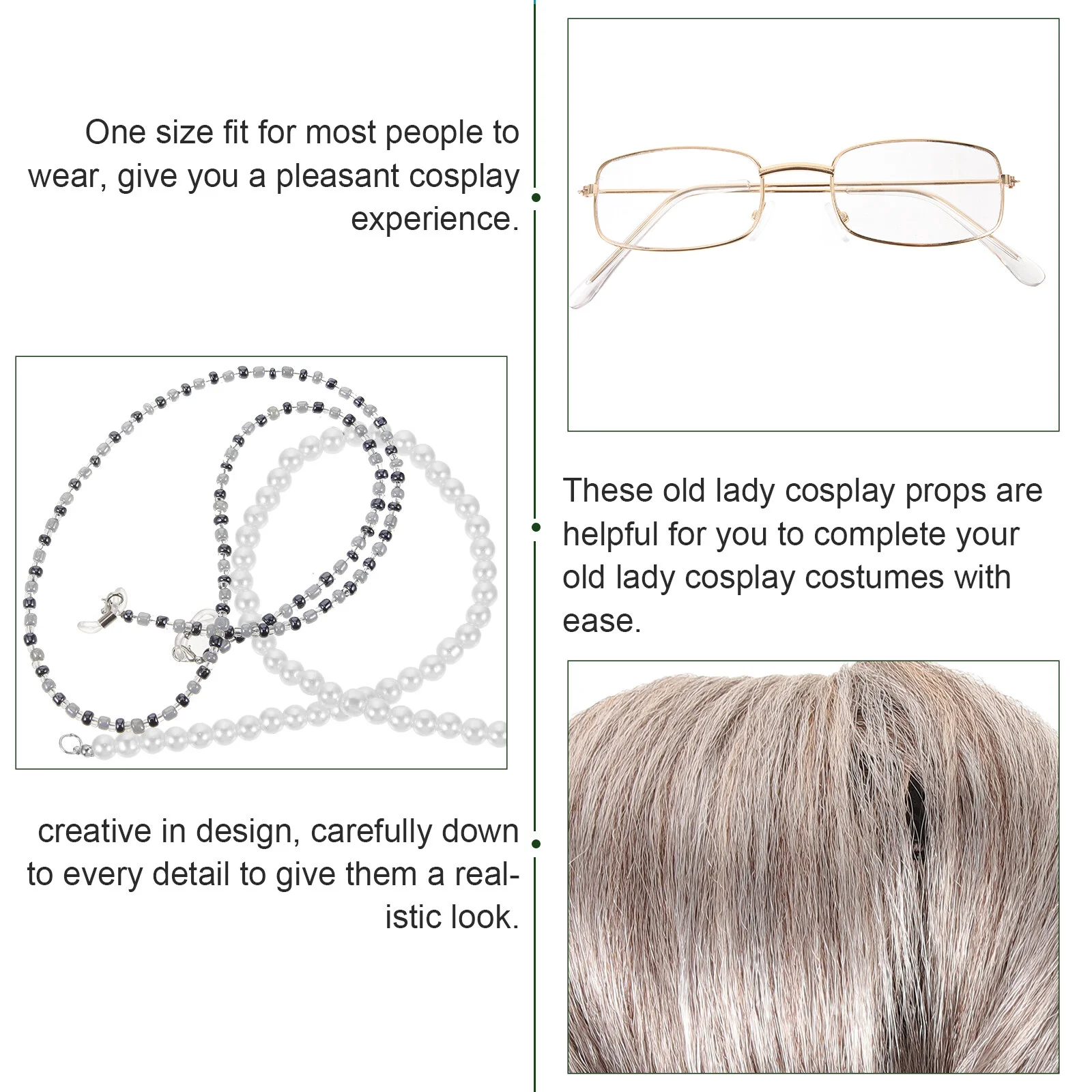 

Necklace Kit Of Glasses For Adults Grandma Grey Set Costume Stage Performance Props Silk Grandmother Cosplay Miss New Gift