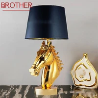 brother nordic table lamp led creative vintage resin horse head shape desk lights for home living room bedroom bedside decor