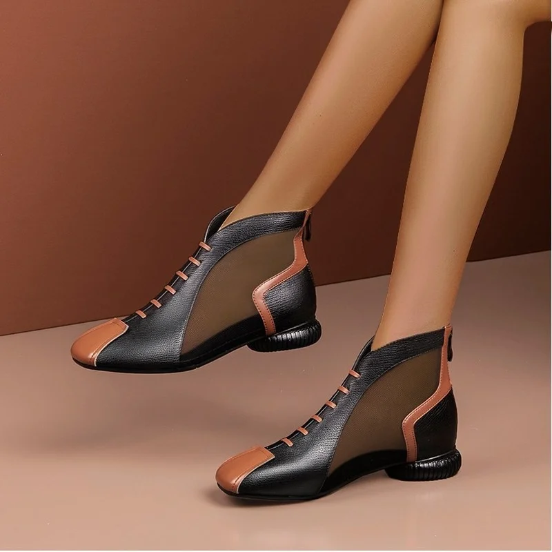 

BKQU 2022 новые сандалии Baotou на толстом каблуке, женские мягкие кожаные сетчатые сапоги, Женская четырехсезонная обувь на среднем каблуке