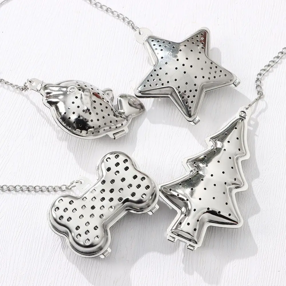 

Hot Sale Stainless Steel Tea Strainer Mesh Tea Ball Infuser Xmas Tree Star Tea Filter Interval Diffuser with Extended Chain Hook