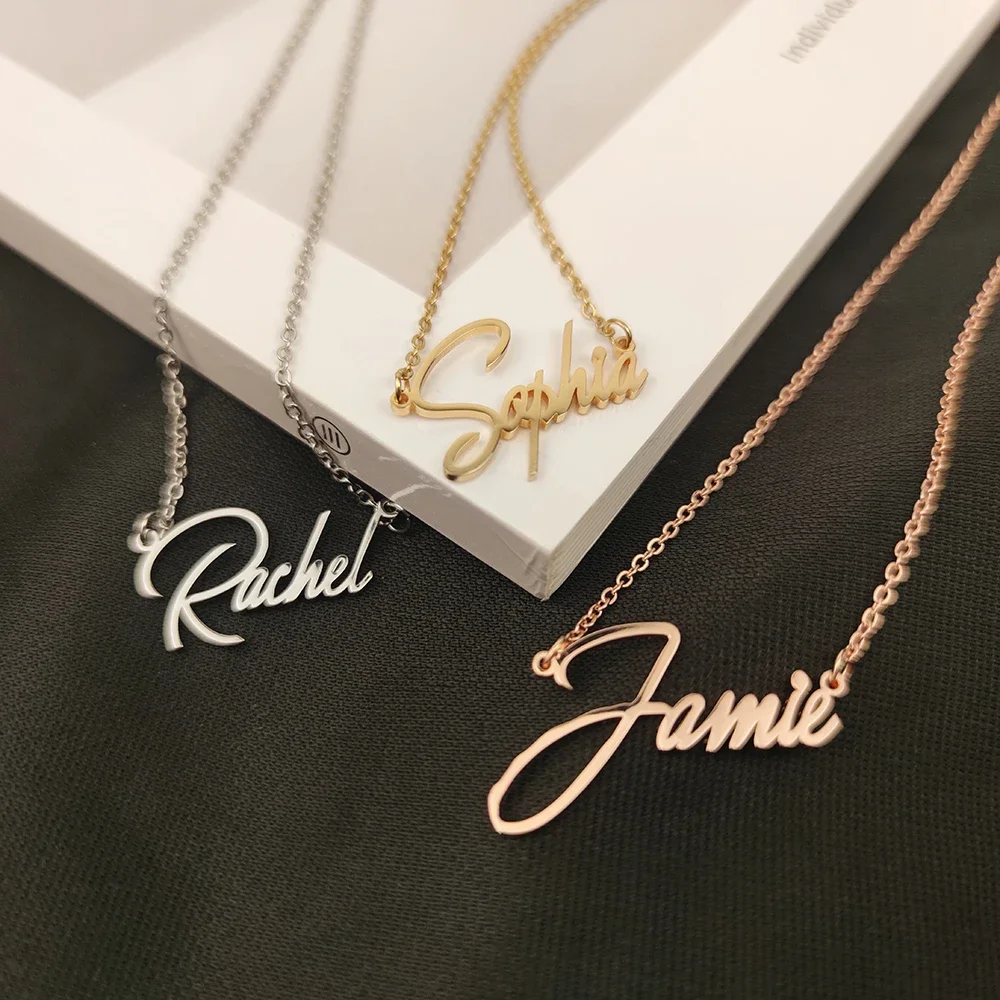 

Custom Name Necklace Personalized Cursive Letter Necklaces for Women Stainless Steel Jewelry Gold Chains Choker Bridesmaid Gifts