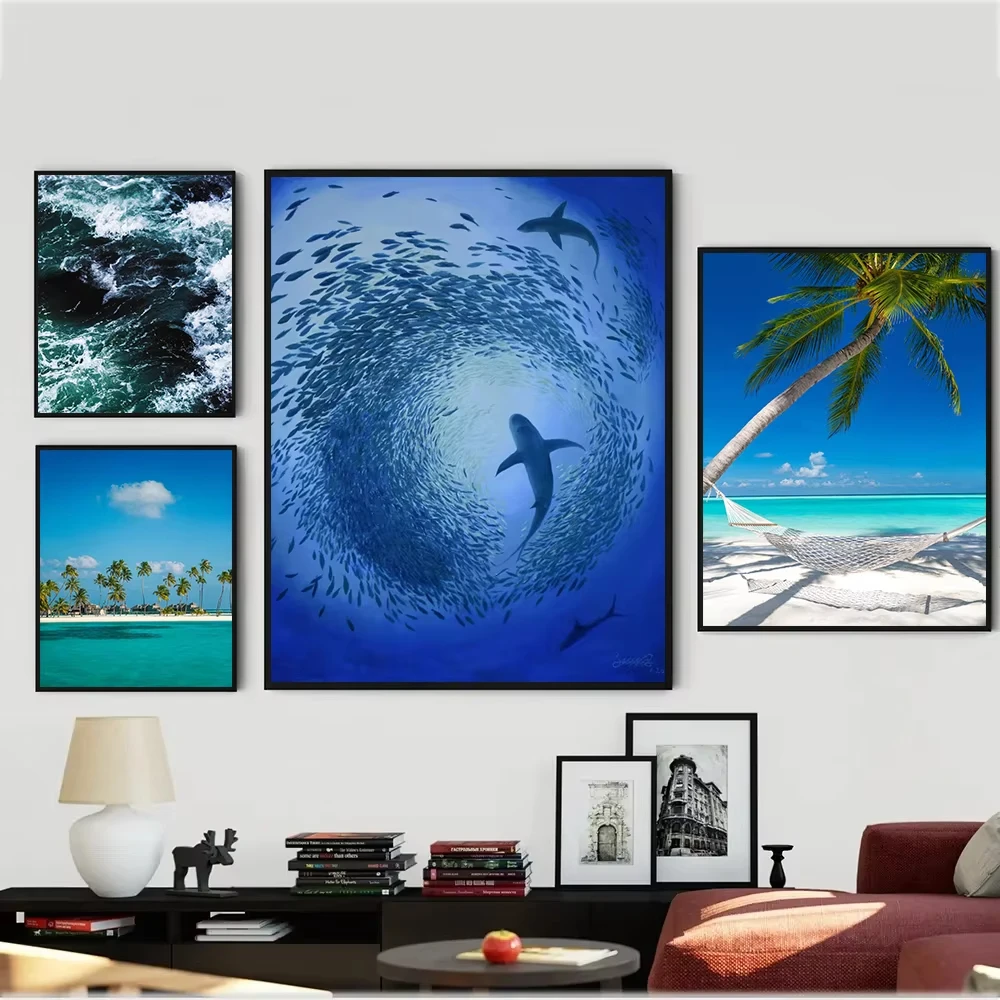Скандинавская летняя Пальма пляж серфинг глубоководные морские киты постер