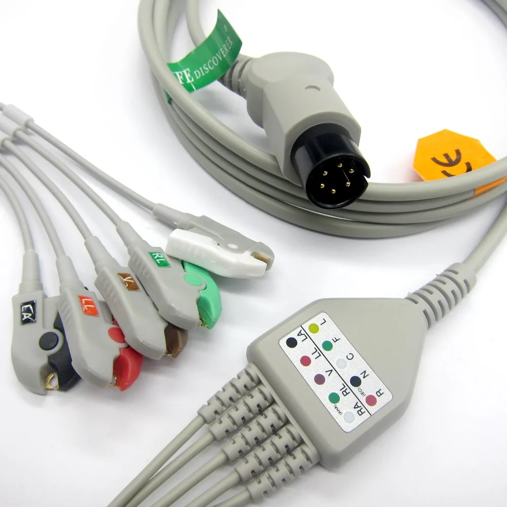 ЭКГ EKG Цельный с 5-контактным зажимом кабель для мин. * dray PM7000 pm8000 PM9000 монитор