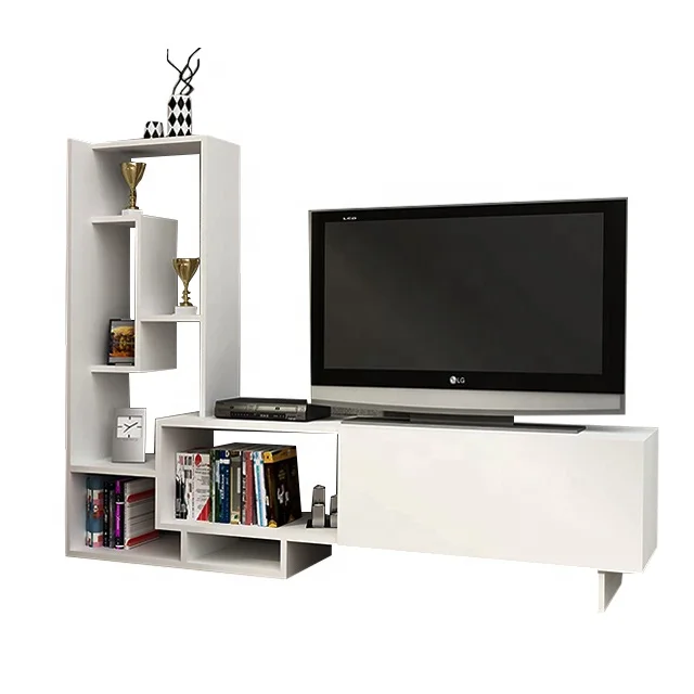 Stands Household White Tv Stand Tv Cabinet With Book Shelf