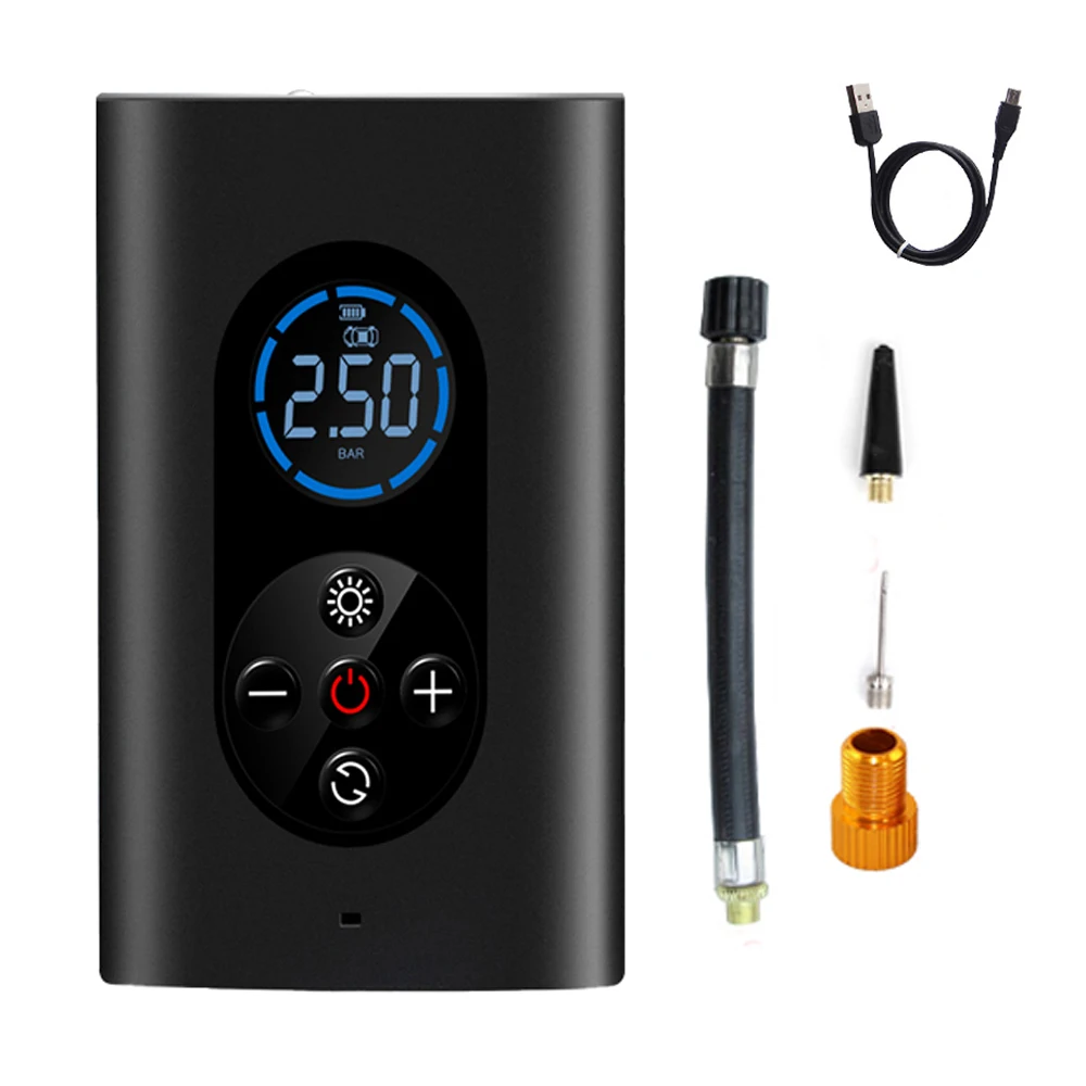 

Портативный автомобильный воздушный компрессор, электрический беспроводной насос для шин, перезаряжаемый цифровой, 150psi, для автомобиля, мо...