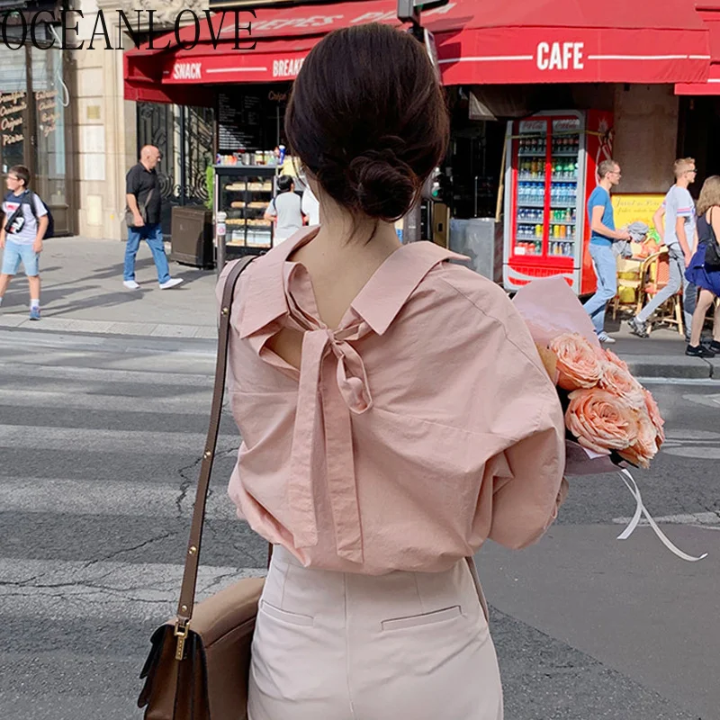 

Blusas Mujer De Moda 2022 Korean ashion Blouses Women's Clothing Chic Lace Up Bow Long Sleeve Shirts Tops emale