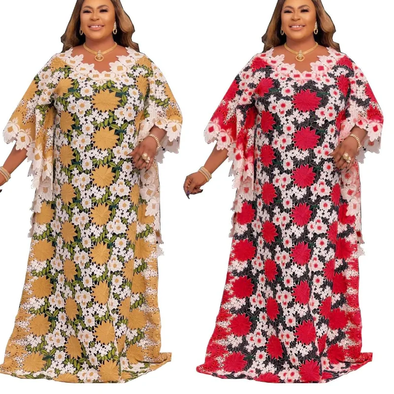 Модное кружевное платье длинное женское Африканское для женщин 2021 Caftan Abaya Dashiki
