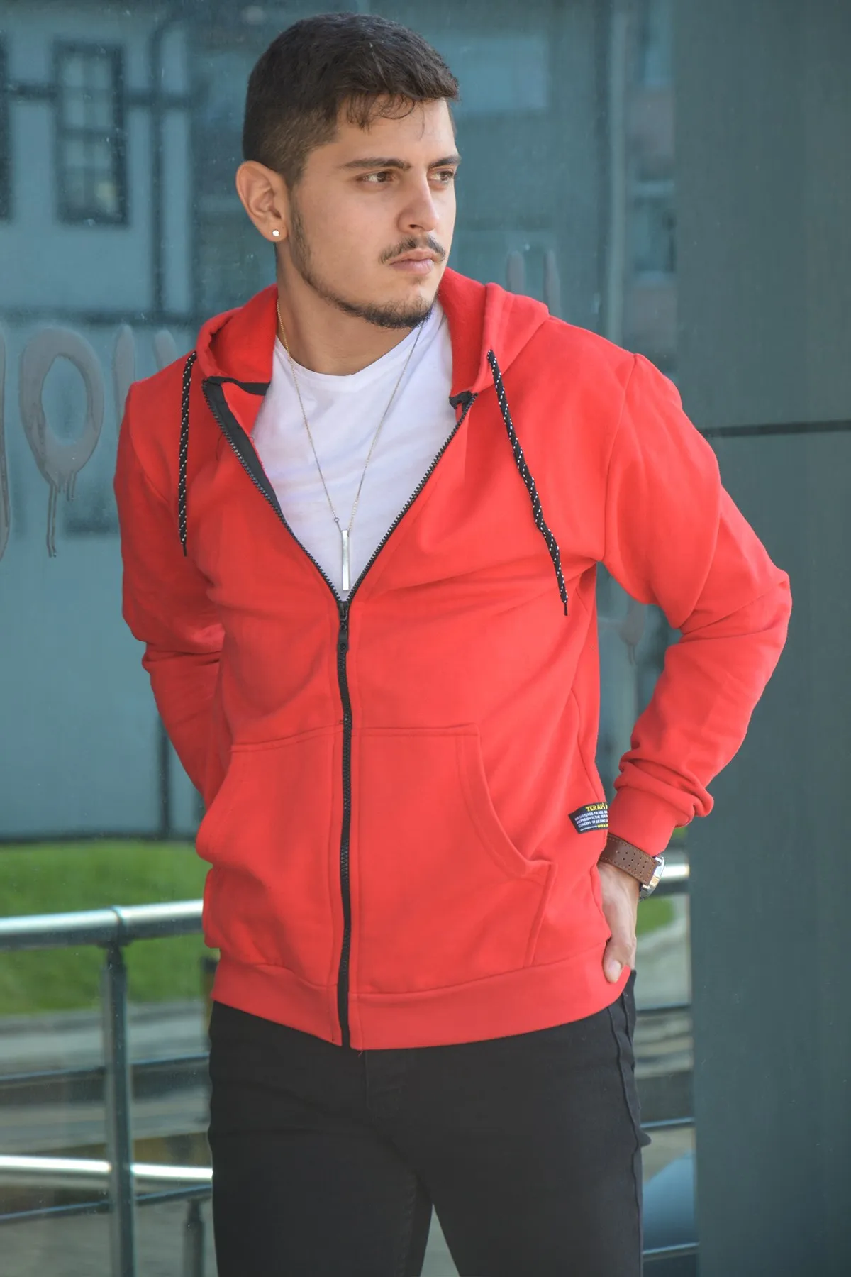 

Therapy Men Male Zipper Hooded Kangaroo Pocket Sweatshirt 20K-7000126-01 Red