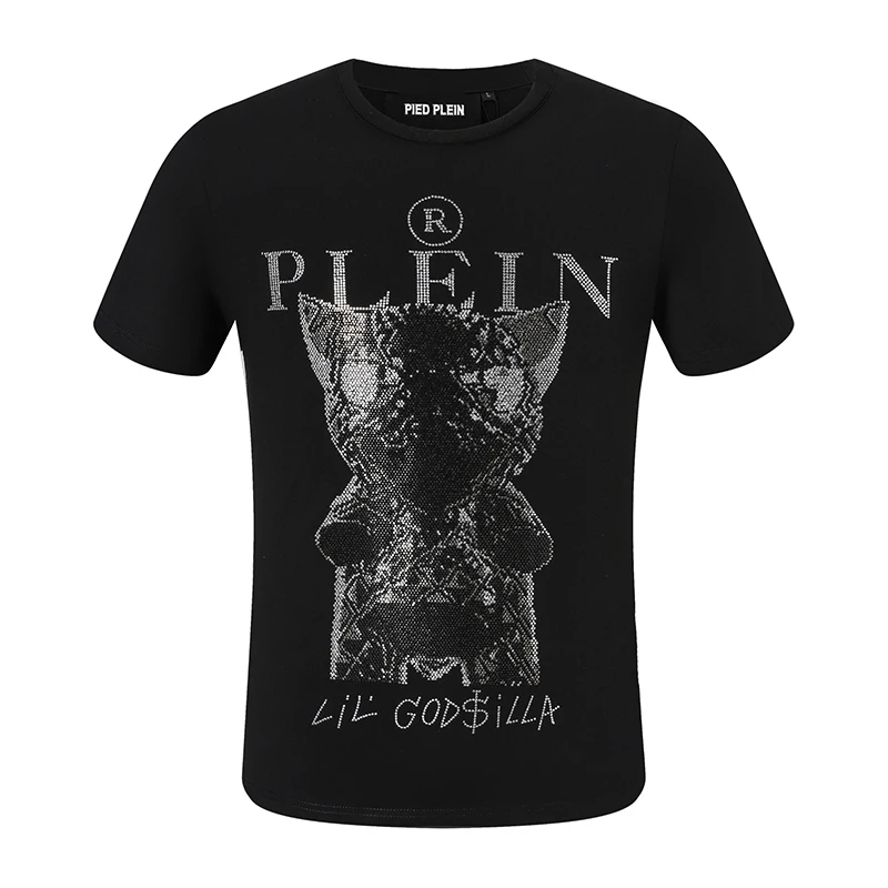 

2023 summer PLEIN BEAR Men's Black SS Monsters T-shirt with Crystals 100% Cotton T-shirts Men Tops Comfortable Tees