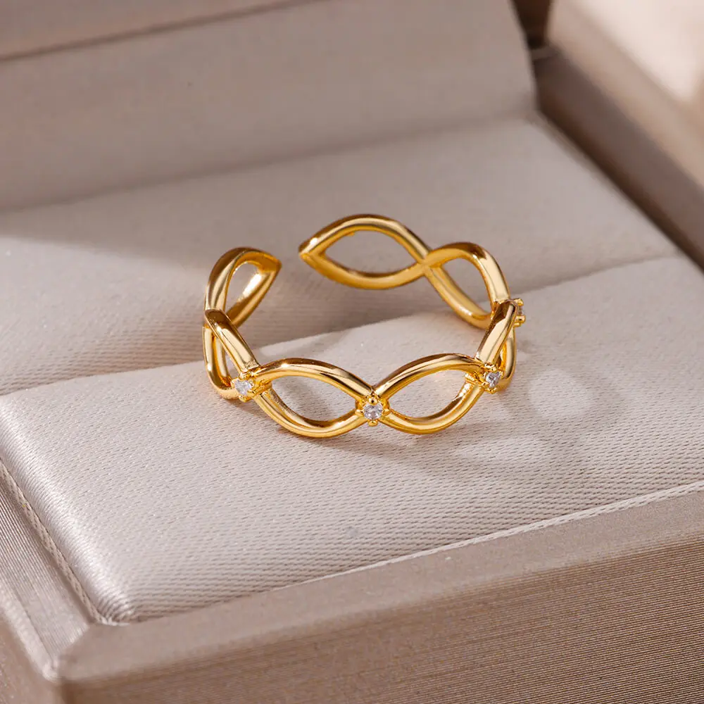 

Zircon Hollow Rings For Women Gold Color Open Stainless Steel Ring Female Party Finger Jewelry Gift 2023 Trend Free Shipping