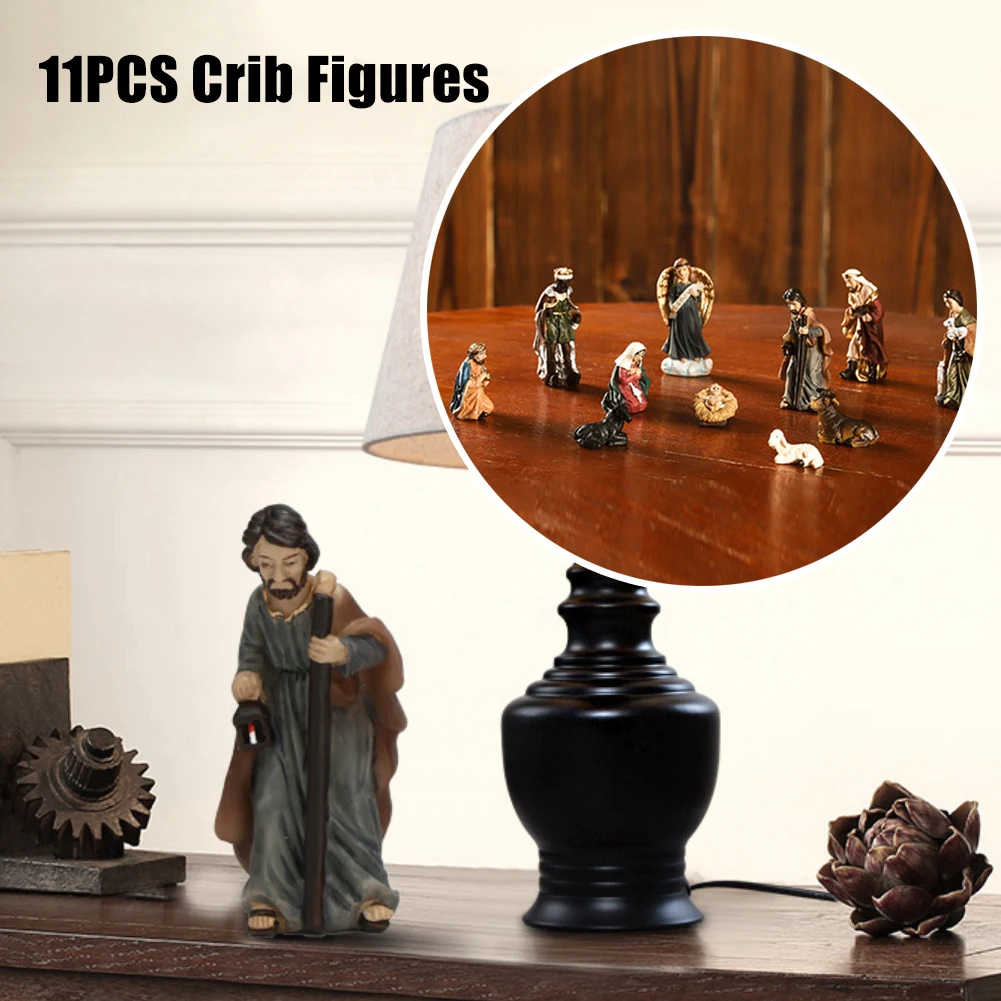 

11pcs Catholic Gift Tabletop Home Decor Christmas Crib Figures Figurines Nativity Scene Church Resin Statue Ornaments Baby Jesus