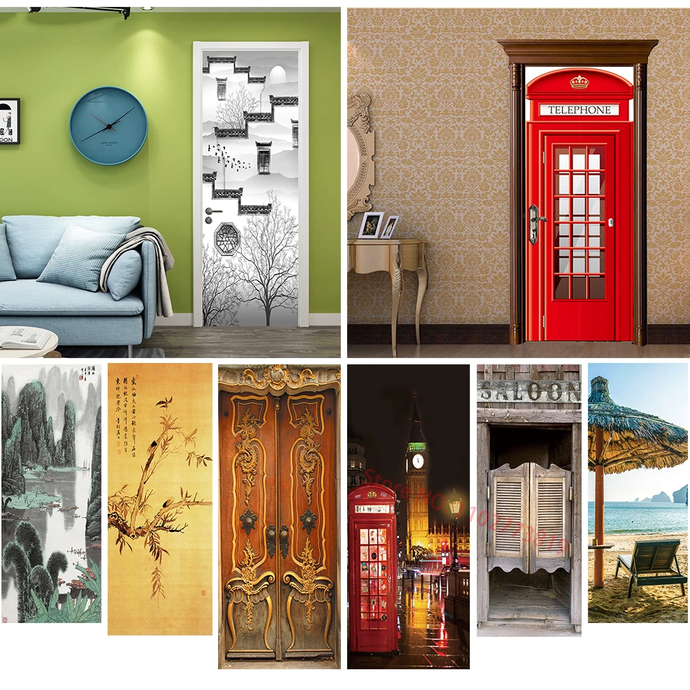 

Various Styles of DIY Art Murals Vinyl Removable Waterproof Self-adhesive Posters Elevator Renovation Decorative Door Stickers