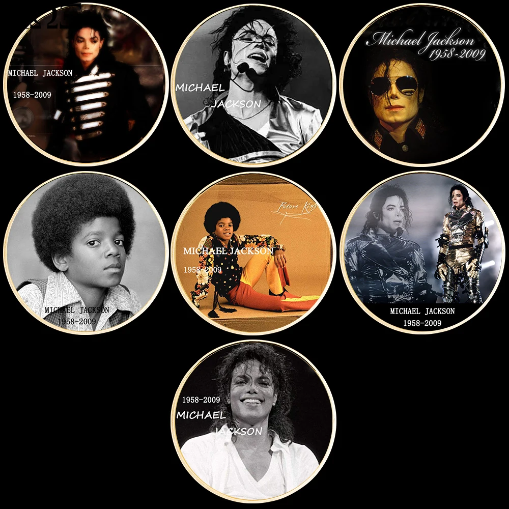 

7pcs Michael Jackson Commemorative Coin Wooden Box Set Craft Challenge Coin Collectible Gift Wholesale