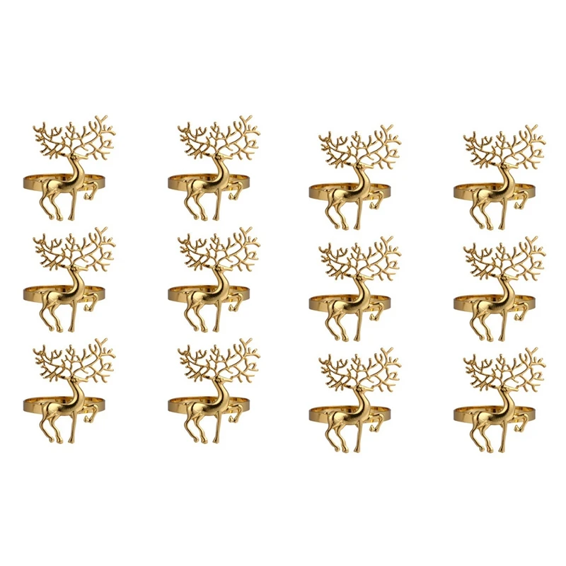 

12X Christmas Decorations Gold Napkin Ring Durable Delicate Deer Napkin Ring Holder For Restaurant Christmas Party