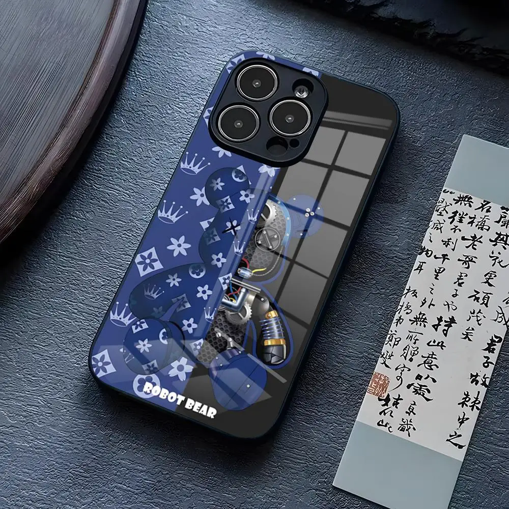 Бренд R-Robots Bear Чехол для телефона IPhone 13 Pro Max 14 16 Plus 12 Mini 11 15 X XR XS 8 7 SE Стеклянная