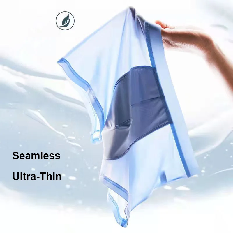 4Pcs/Lot Men Boxers Underpants Mid Waist Elastic Seamless Ice Silk Thin Panties Man Plus Size Solid Color Men Boxer Underwear