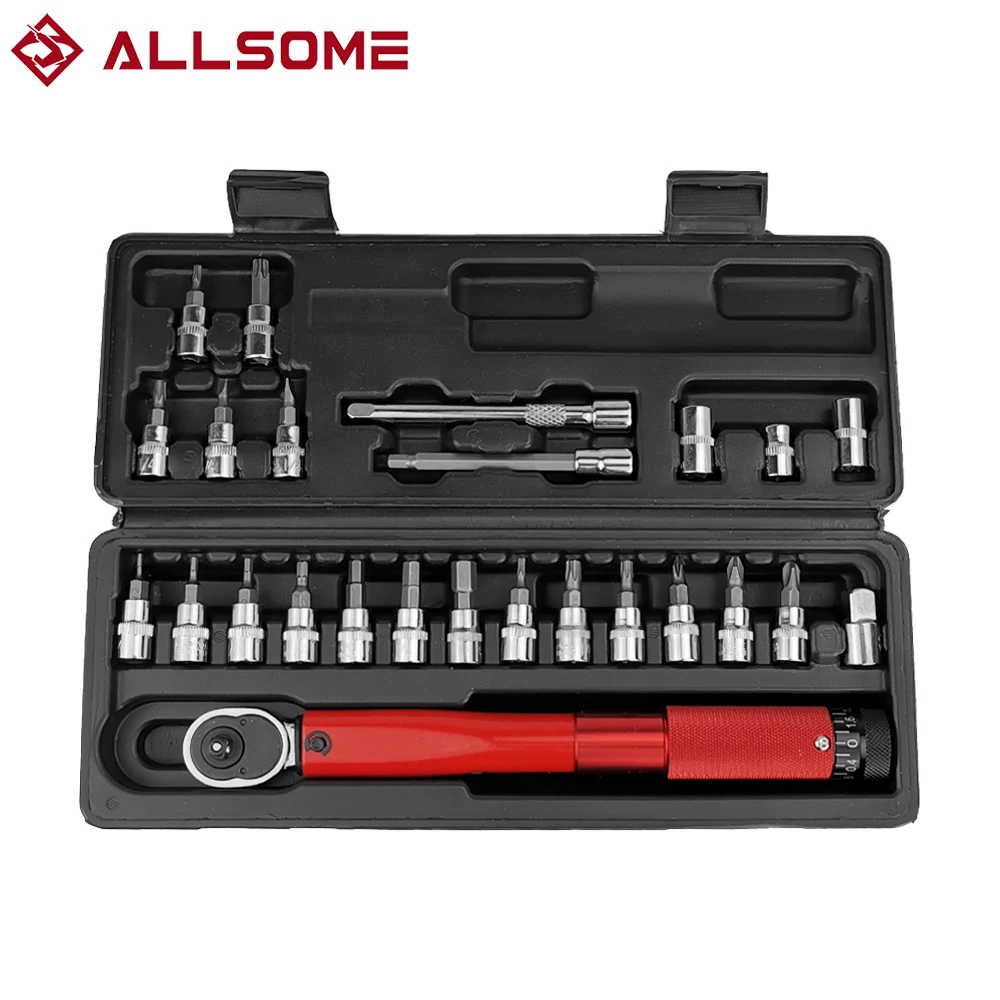 

ALLSOME 25PCS 2-24NM Adjustable Torque Wrench Bicycle Repair Tools Kit Bike Repair Spanner Hand Tool Set HT2688