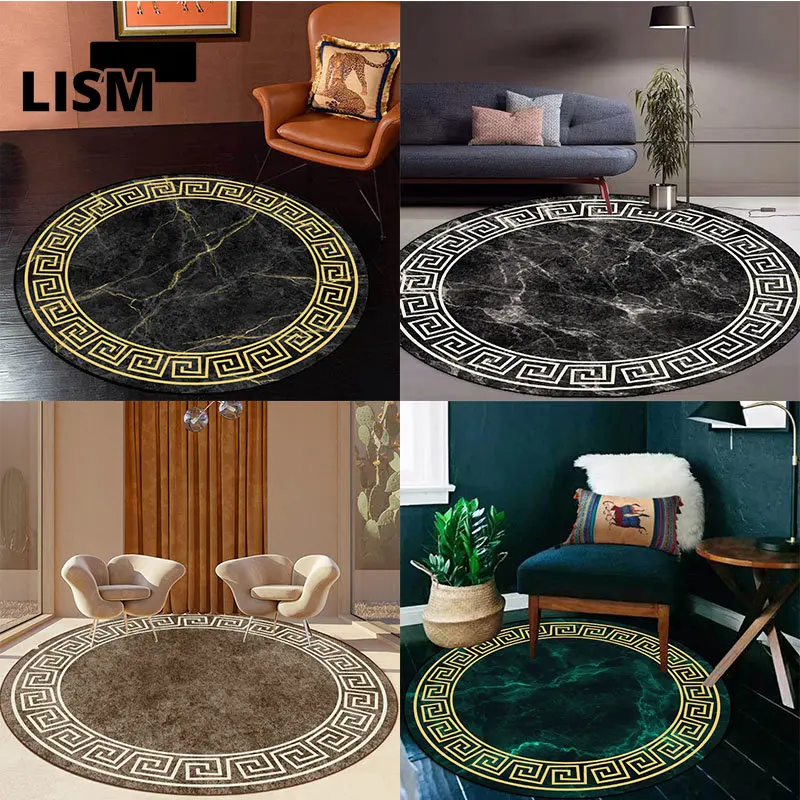 

Classical Geometric Carpet Black Yellow White Vintage Pattern Round Rugs for Bedroom Floor Mat Nordic Home Decor Living Room