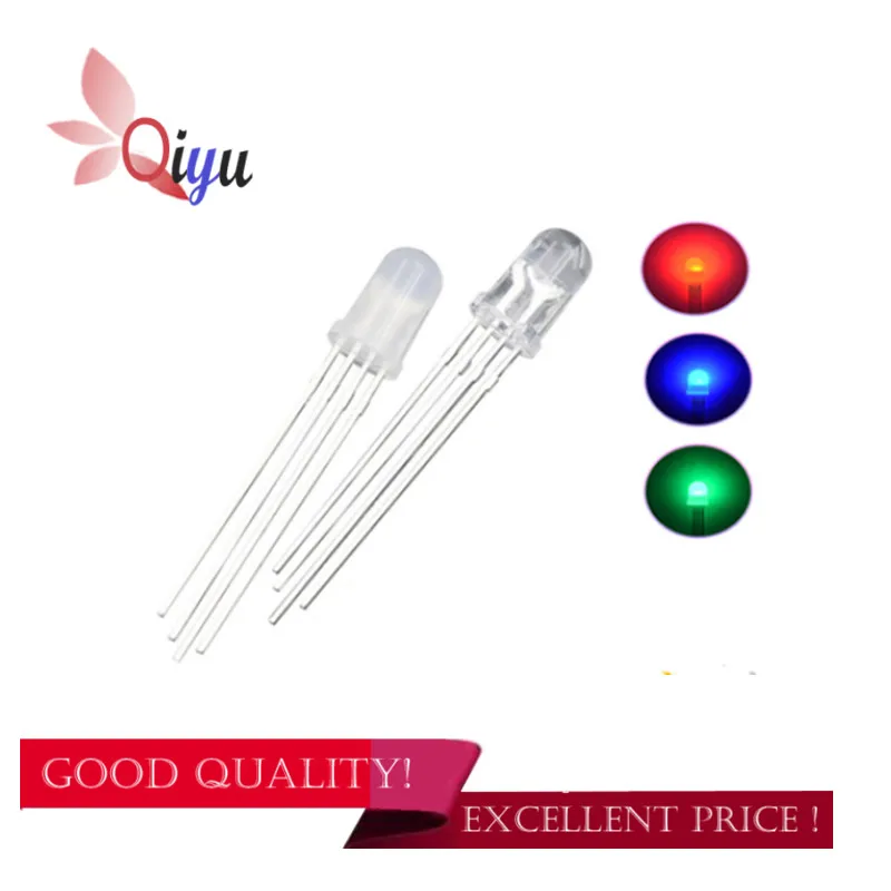 

100pcs 5mm RGB LED Common Cathode / Common Anode Tri-Color Emitting Diodes f5 RGB Diffused / Transparent Highlight for arduino