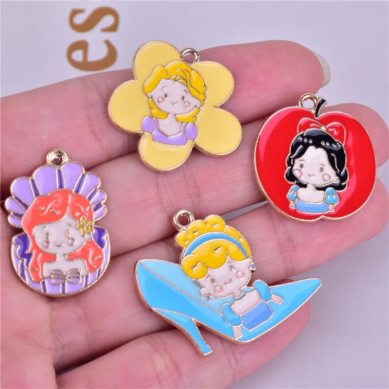 

10pcs/pack Cartoon Princess Metal Enamel Charms Oil Drop Girls Earrings Pendants Fit Jewelry DIY Accessory Making Finding