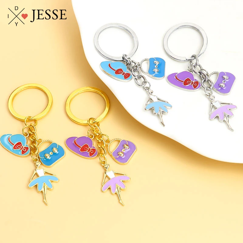 

Trendy Enamel Keychains Multicolor Ballet Dancer Girl Sun Hat Handbag Keyrings for Women Bag Car Key Holder Jewelry Accessories