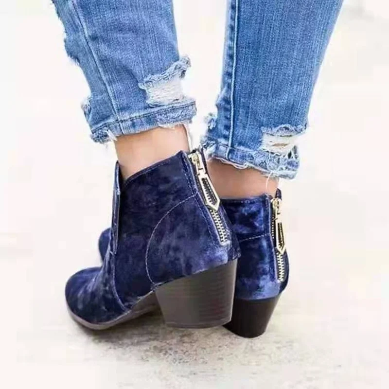 Autumn New Style Thick-heel Zipper Suede Belt Low-tube Women's Boots High-heel Martin Boots Hot-selling Women's Boots