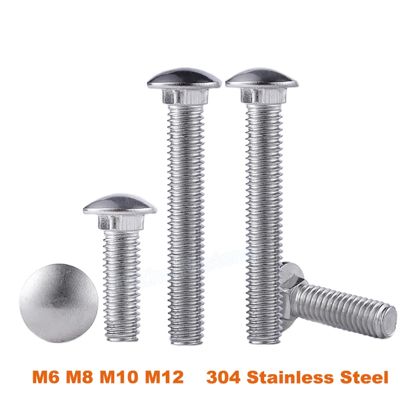 

1-5pcs Carriage Bolt M6 M8 M10 M12 GB12 304 A2 Stainless Steel Truss Round Head Square Neck Coach Screw for Shelf Desk DIN603