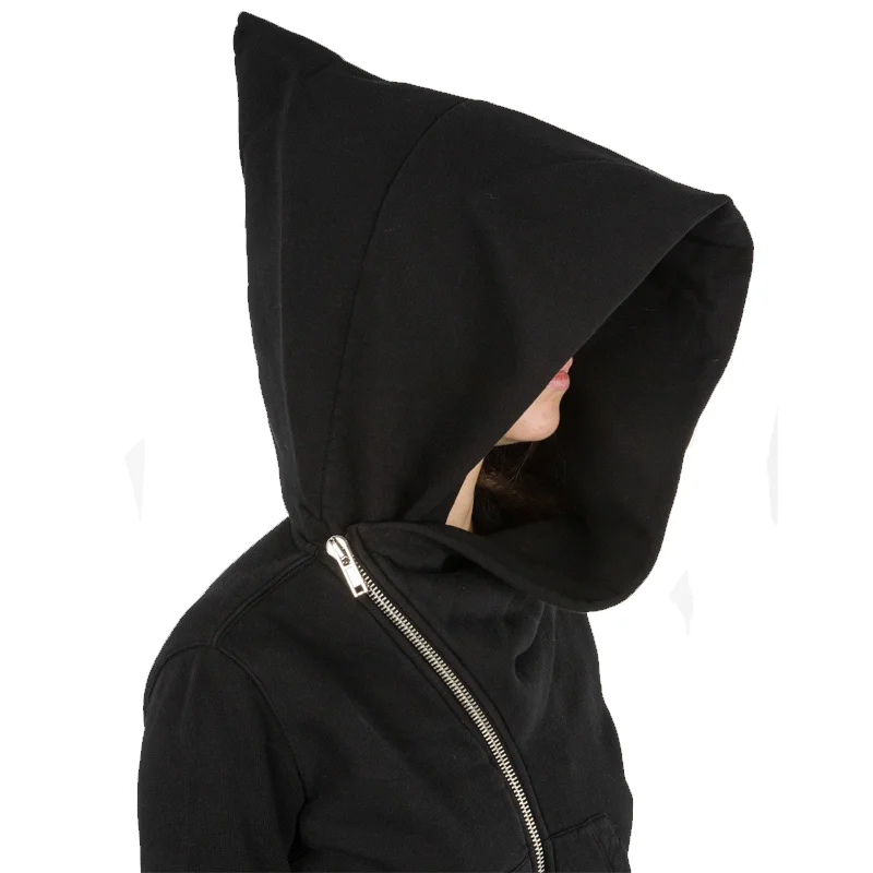Streetwear Y2k Gothic Diagonal Zip Up Black Cloak Mountain H