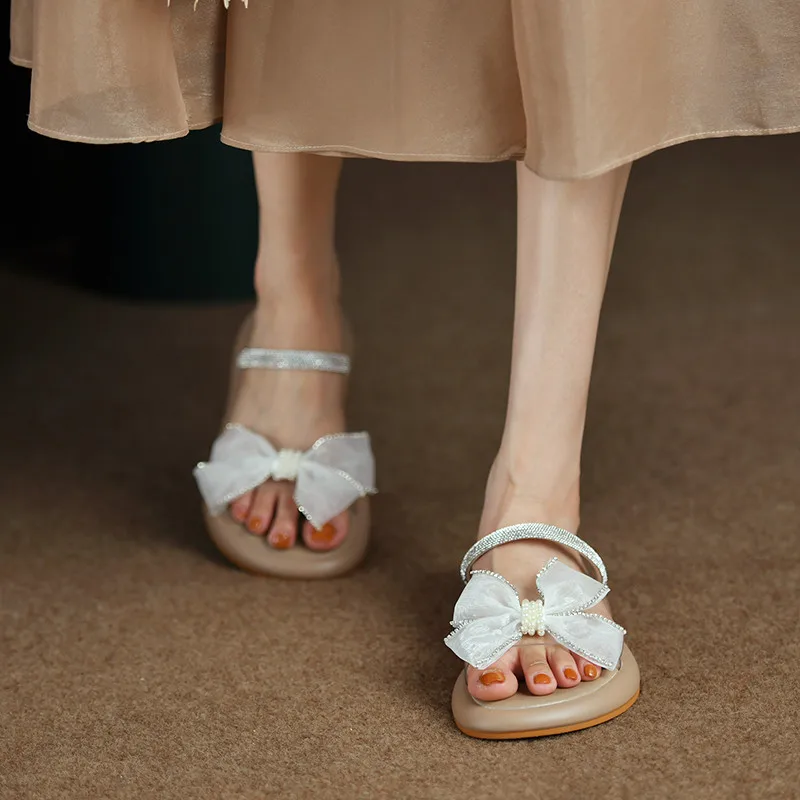 

Женские туфли-слиперы на плоской подошве, роскошные дизайнерские мягкие летние туфли-бабочки из искусственной кожи на плоской подошве с ба...