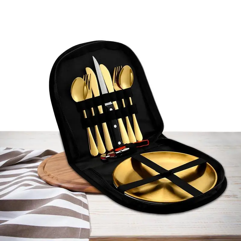 

Набор столовых приборов из нержавеющей стали, комплект из тарелок и ложки для пикника с зеркальной полировкой, из нержавеющей стали