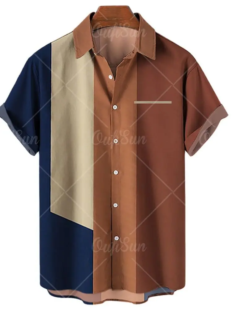 

Рубашка мужская в полоску, Повседневная Уличная одежда на одной пуговице, топ свободного покроя с коротким рукавом, блузка с 3d-цифровым прин...
